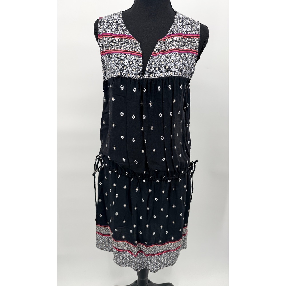 Gap Sleeveless Dress Women Medium Black Print Excellent Boho Drawstring Waist